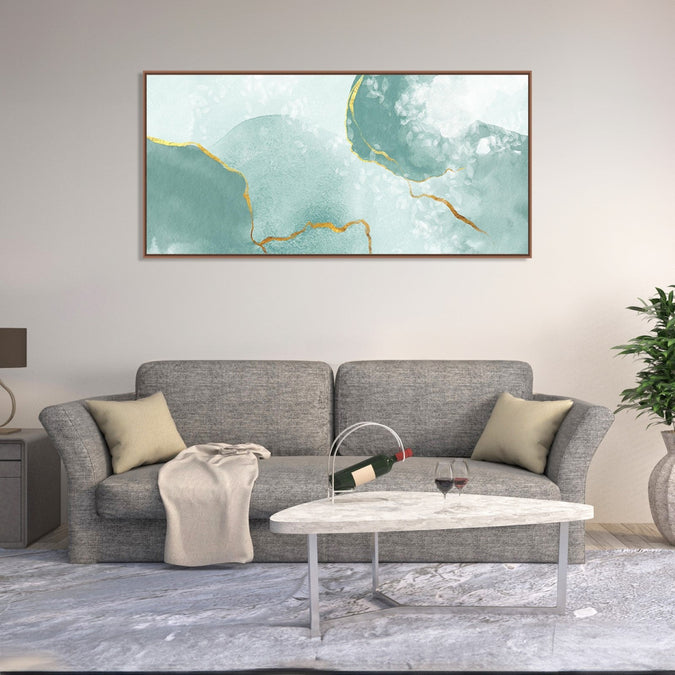 Handmade Painting for Bed Room : aqua-gold-loops