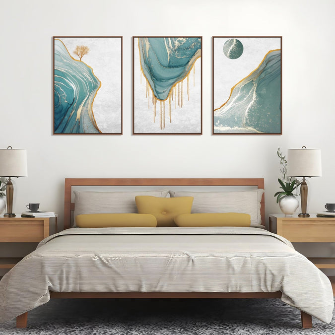 Handmade Painting for Bed Room : gold-and-aqua-landscapes