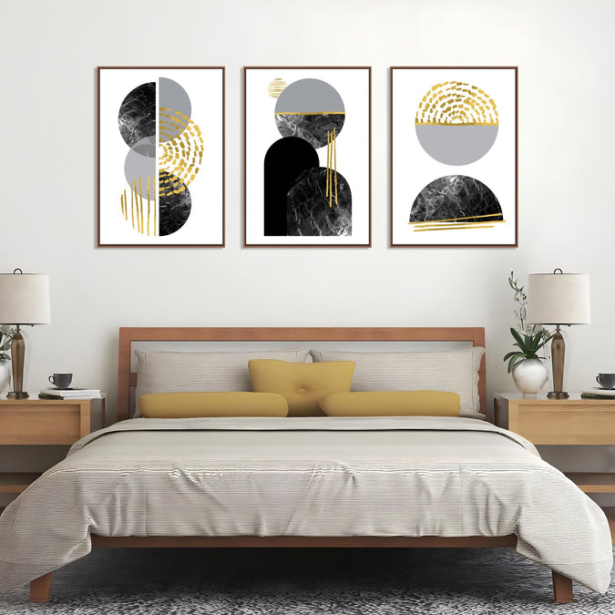 Handmade Painting for Bed Room : gold-monochrome-abstract-shapes