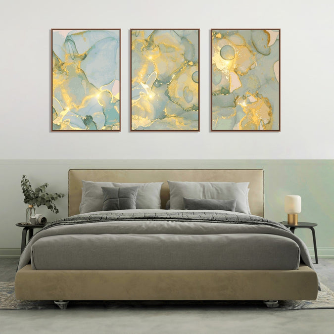 Handmade Painting for Bed Room : golden-aqua-flow