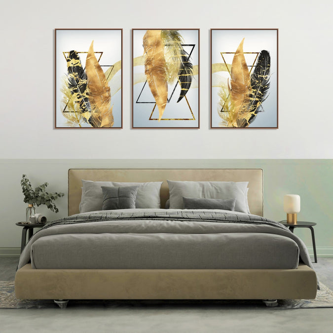 Handmade Painting for Bed Room : golden-feathers