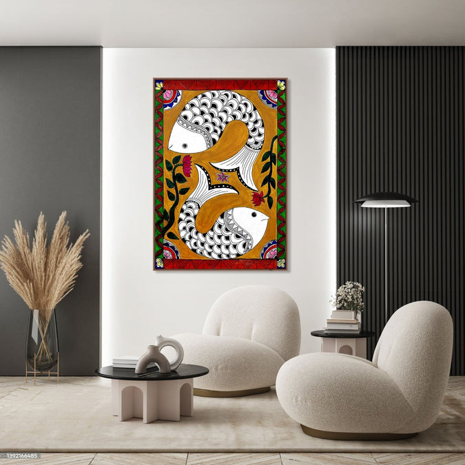 Handmade Painting for Bed Room : india-madhubani-folk-art-matasya