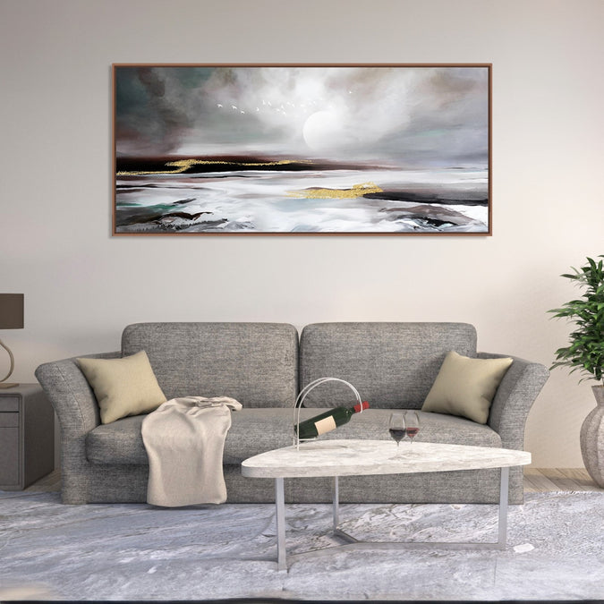 Handmade Painting for Bed Room : monochrome-beach-sunset