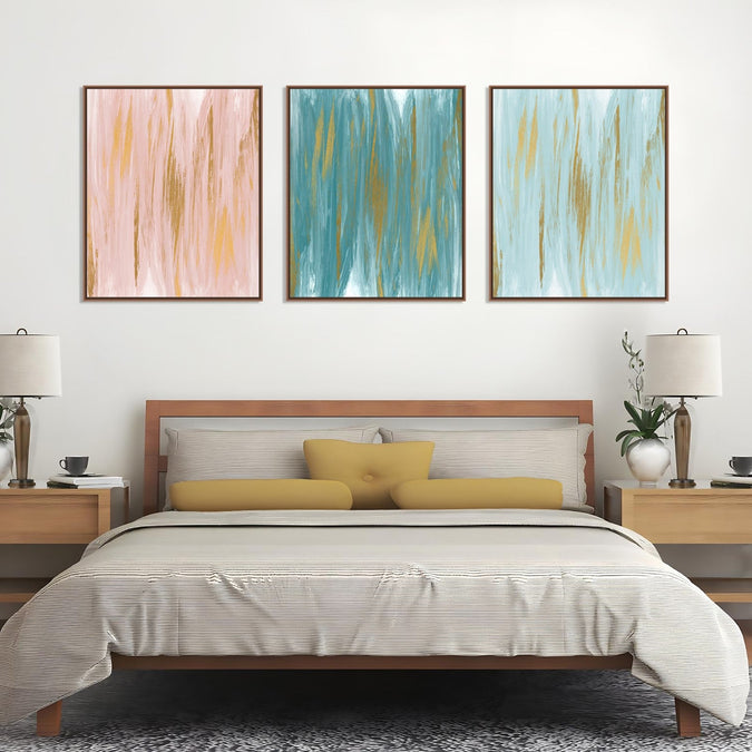 Handmade Painting for Bed Room : pastel-golden-strokes