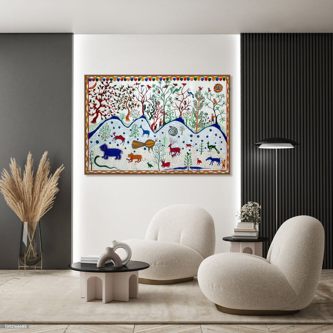 Handmade Painting for Bed Room : pithora-bhil-art-jungle