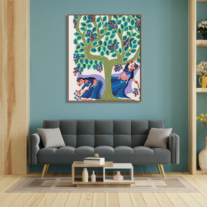 Handmade Painting for Bed Room : pithora-bhil-women-tree