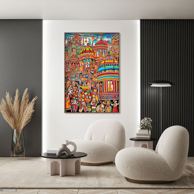 Handmade Painting for Bed Room : rajasthani-folk-art-the-procession