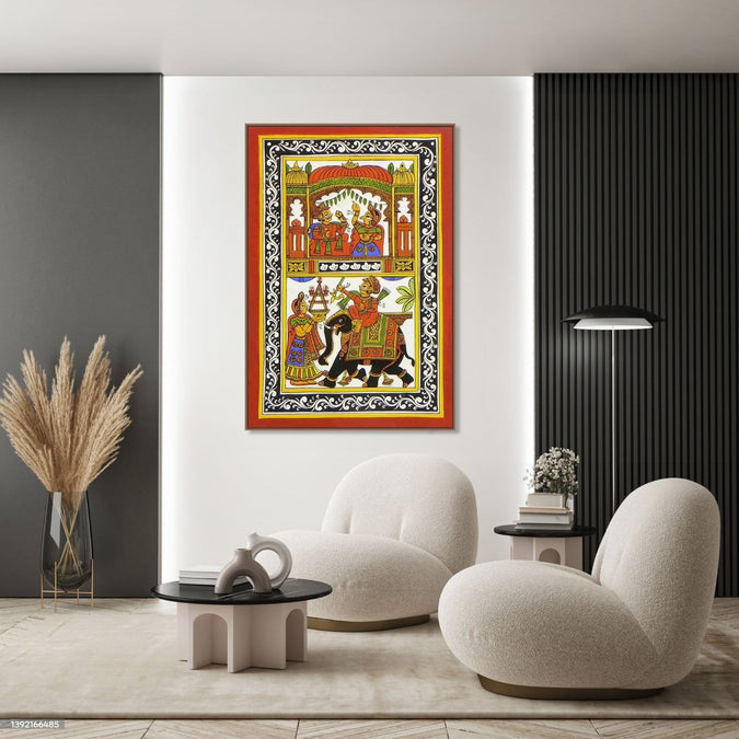 Handmade Painting for Bed Room : rajasthani-phad-art-warrior-rituals