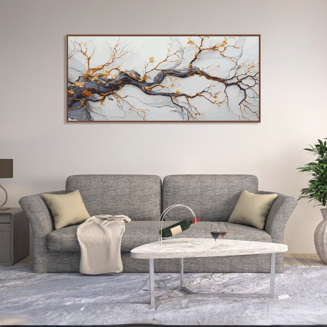 Handmade Painting for Bed Room : winter-tree-branch-with-golden-shoots