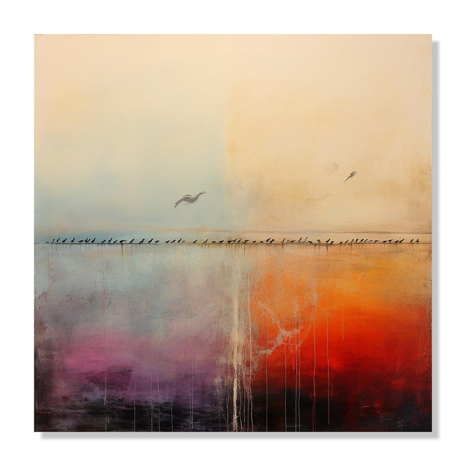 Handmade Painting for Drawing Room : birds-on-horizon-1