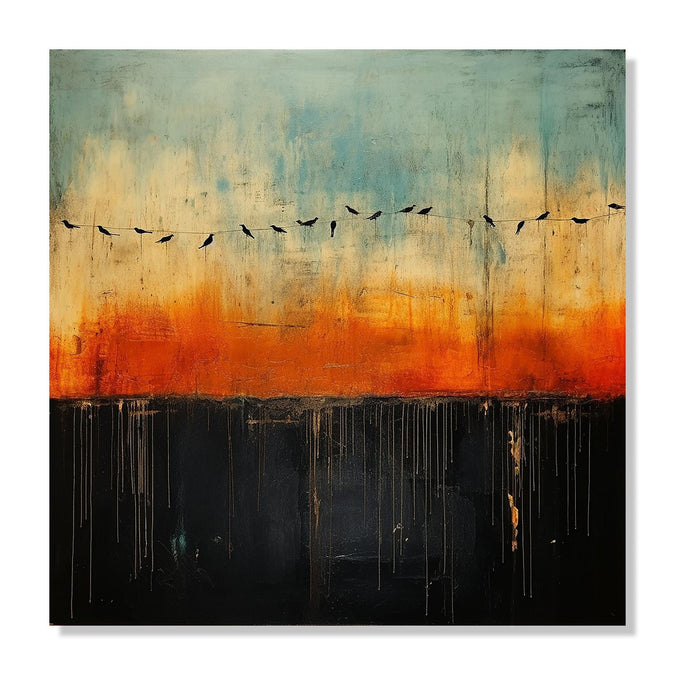 Handmade Painting for Drawing Room : birds-on-horizon-2