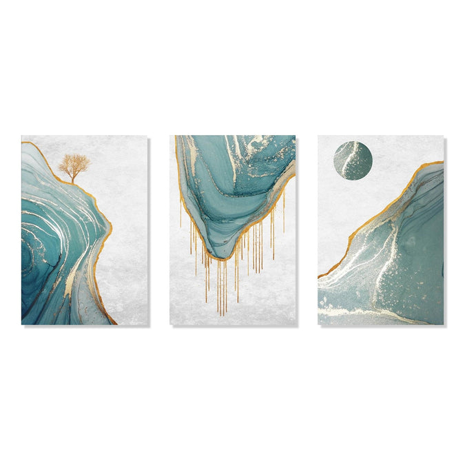 Handmade Painting for Drawing Room : gold-and-aqua-landscapes