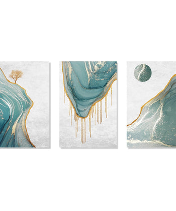 Handmade Painting for Drawing Room : gold-and-aqua-landscapes