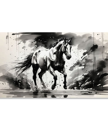 Handmade Painting for Drawing Room : monochrome-stallion