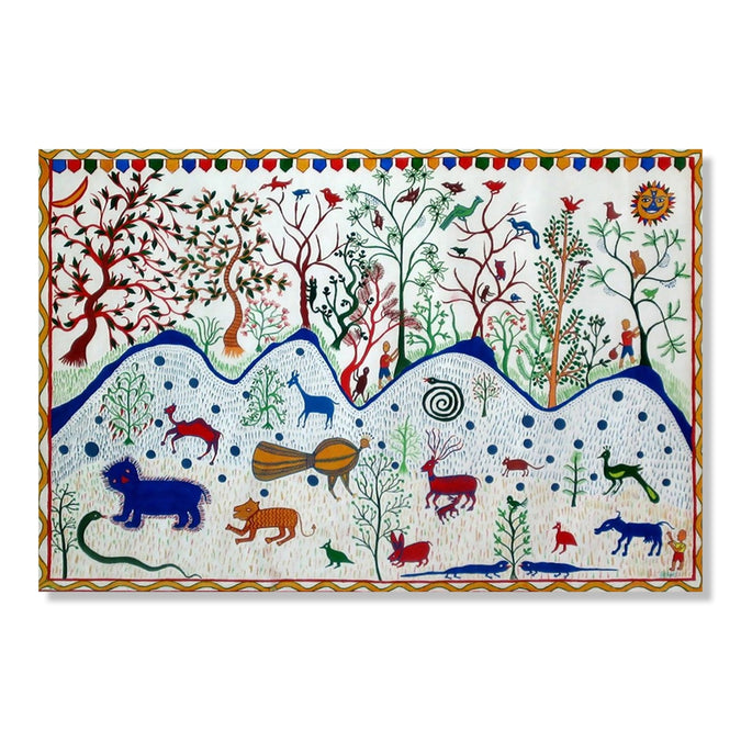 Handmade Painting for Drawing Room : pithora-bhil-art-jungle