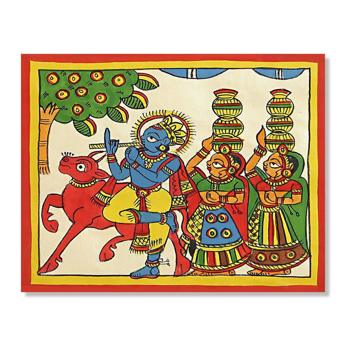 Handmade Painting for Drawing Room : rajasthani-phad-art-krishna