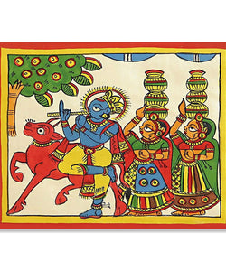 Handmade Painting for Drawing Room : rajasthani-phad-art-krishna