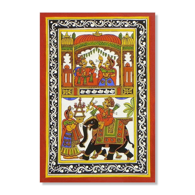 Handmade Painting for Drawing Room : rajasthani-phad-art-warrior-rituals