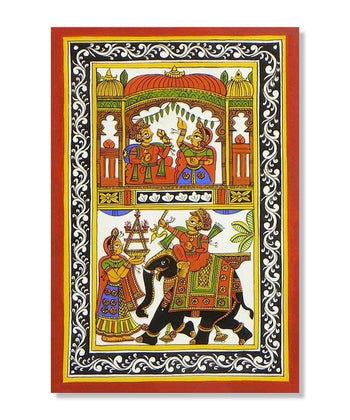 Handmade Painting for Drawing Room : rajasthani-phad-art-warrior-rituals