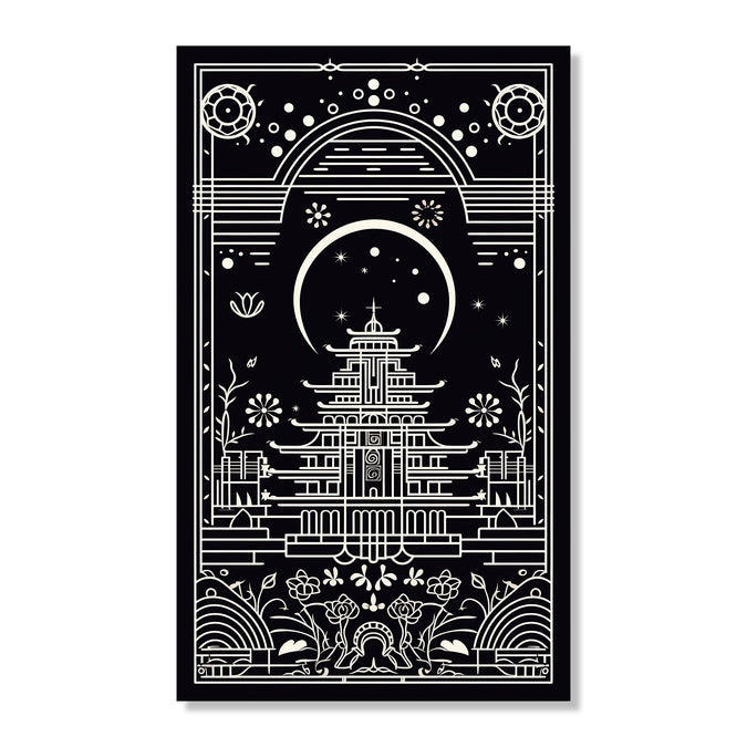 Handmade Painting for Drawing Room : thangka-temple-in-monochrome