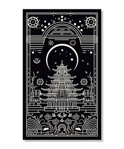 Handmade Painting for Drawing Room : thangka-temple-in-monochrome