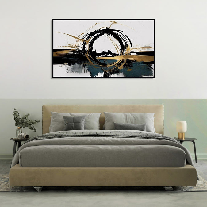 Handmade Painting for Home : abstract-golden-black-orb