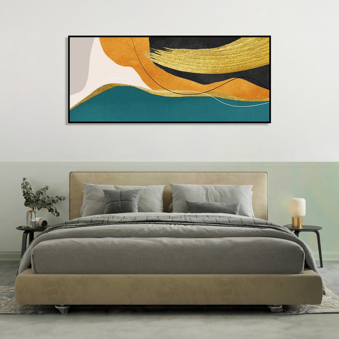 Handmade Painting for Home : abstract-in-teal-green-and-gold