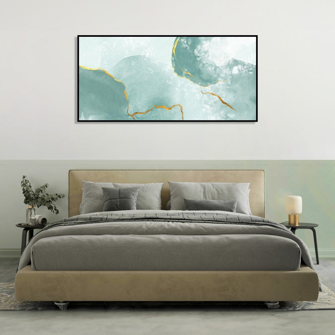 Handmade Painting for Home : aqua-gold-loops