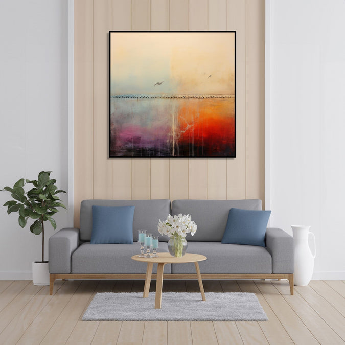 Handmade Painting for Home : birds-on-horizon-1