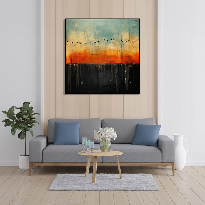 Handmade Painting for Home : birds-on-horizon-2