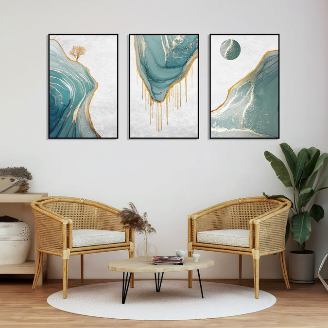 Handmade Painting for Home : gold-and-aqua-landscapes