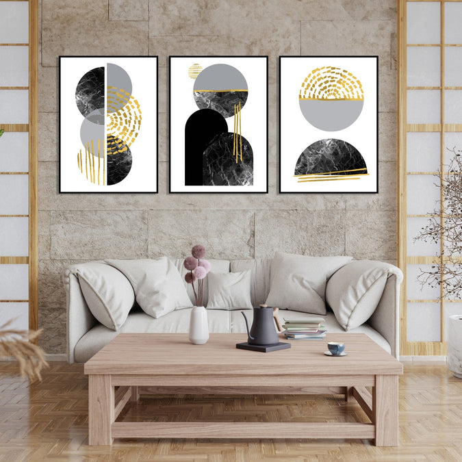 Handmade Painting for Home : gold-monochrome-abstract-shapes