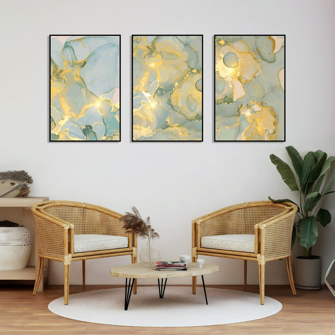 Handmade Painting for Home : golden-aqua-flow