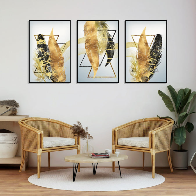 Handmade Painting for Home : golden-feathers