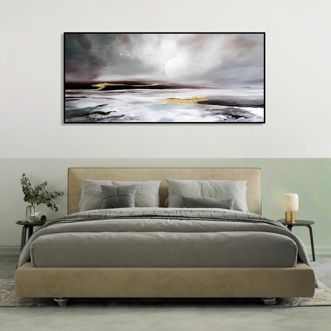 Handmade Painting for Home : monochrome-beach-sunset