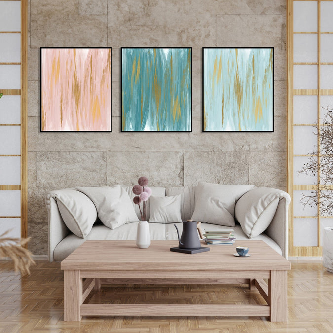 Handmade Painting for Home : pastel-golden-strokes