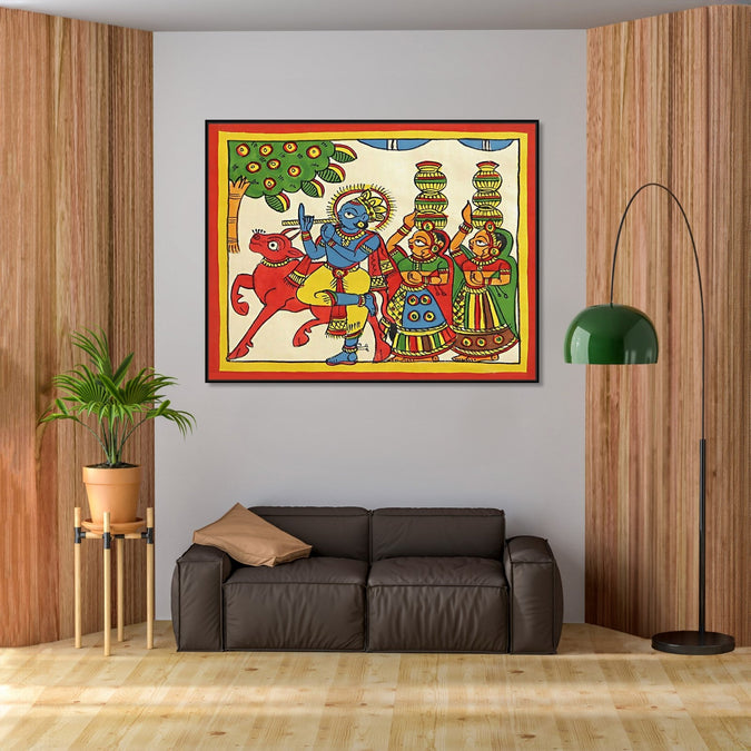 Handmade Painting for Home : rajasthani-phad-art-krishna