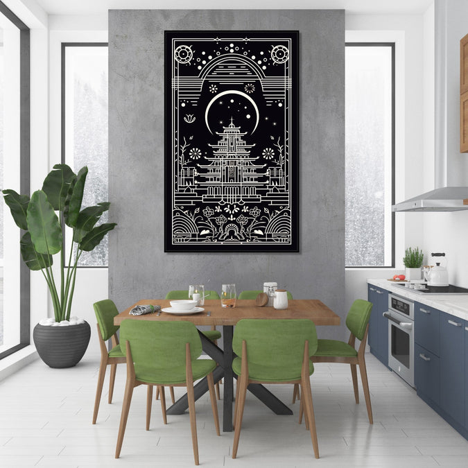 Handmade Painting for Home : thangka-temple-in-monochrome