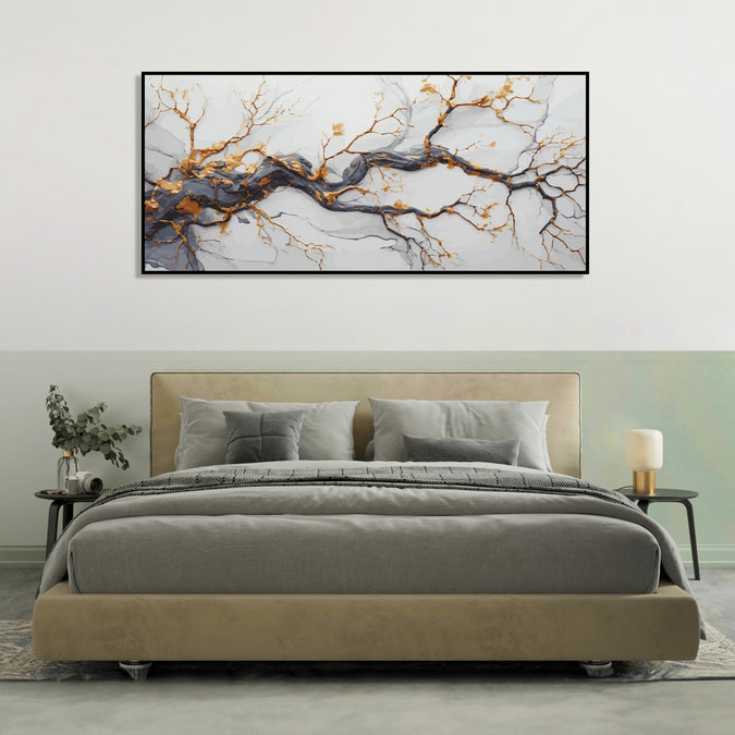 Handmade Painting for Home : winter-tree-branch-with-golden-shoots