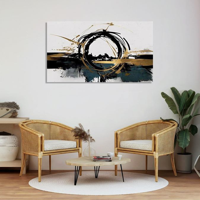 Handmade Painting for Living Room : abstract-golden-black-orb