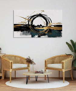 Handmade Painting for Living Room : abstract-golden-black-orb