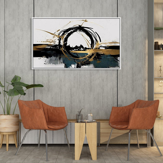 Handmade Painting for Living Room : abstract-golden-black-orb