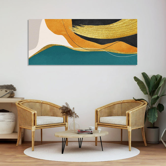 Handmade Painting for Living Room : abstract-in-teal-green-and-gold