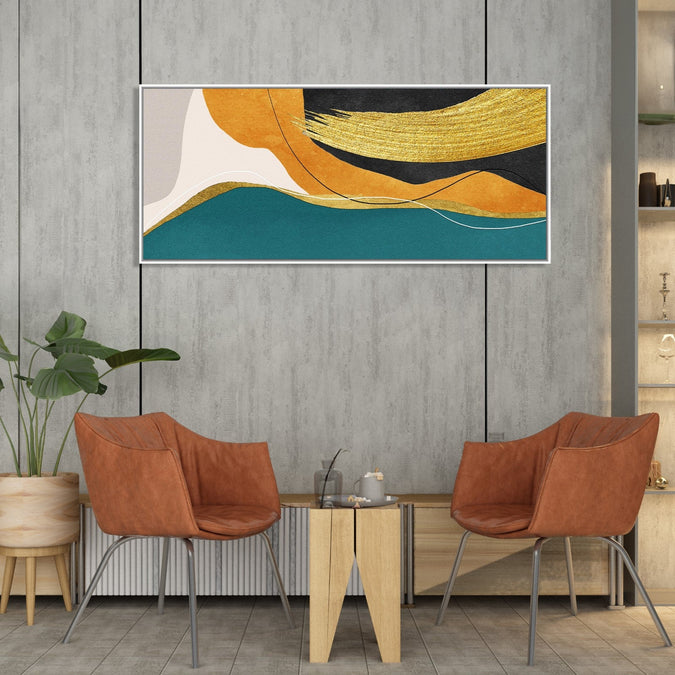 Handmade Painting for Living Room : abstract-in-teal-green-and-gold