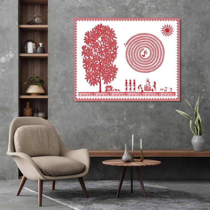 Handmade Painting for Living Room : aipan-community-life-1