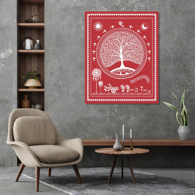 Handmade Painting for Living Room : aipan-tree-of-life-2