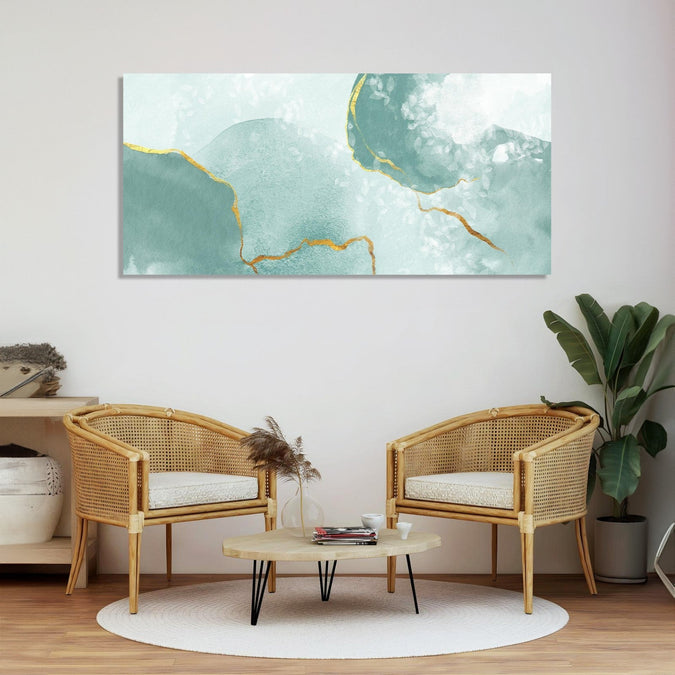 Handmade Painting for Living Room : aqua-gold-loops