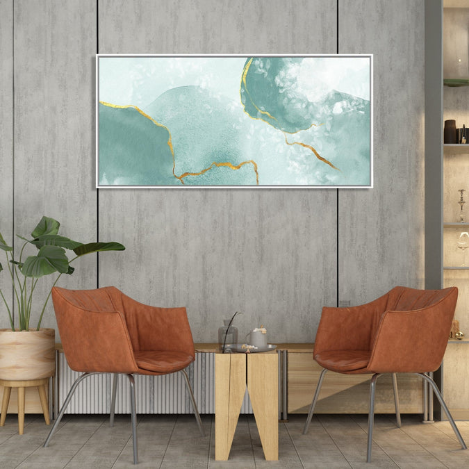 Handmade Painting for Living Room : aqua-gold-loops