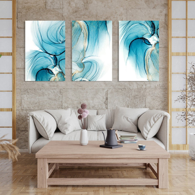 Handmade Painting for Living Room : aqua-shapes