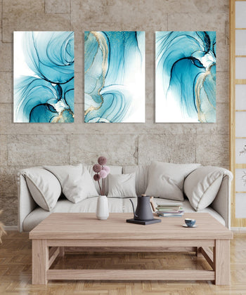 Handmade Painting for Living Room : aqua-shapes